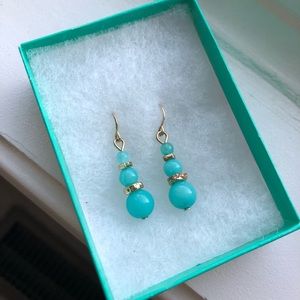 Teal and Gold Beaded Earrings